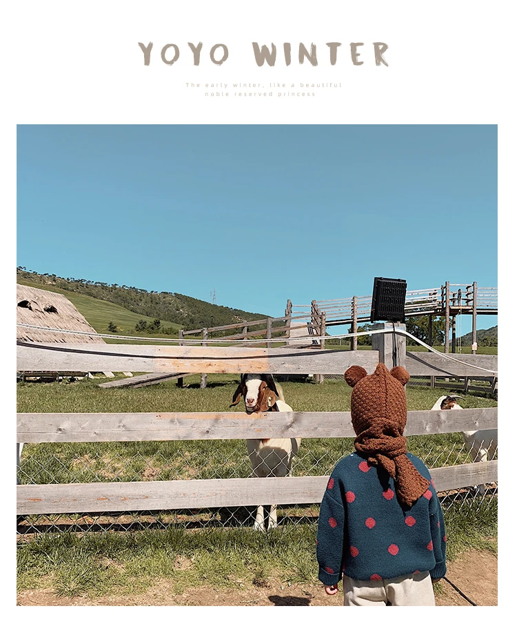 Children Knitted Hat Autumn and Winter Toddler Girl Neck Ear Protection One Baby Winter Warm Wind Hat Small Ball Baby Girl Cap