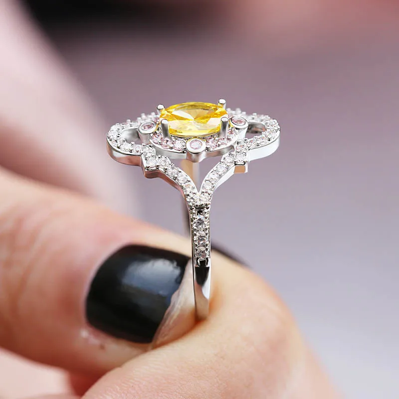 Bague Ringen, 925 пробы кольца, Желтый цитрин, овальный, 5*7 мм, форма, драгоценный камень, ювелирные изделия для женщин, девушек, вечерние, свадебные, Обручальные, подарок