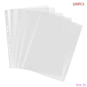 

100pcs A4 Transparent Perforated File Storage Document Folder Case Bag Sleeves