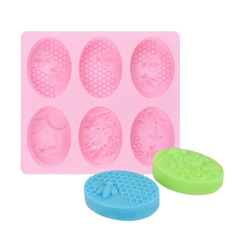

1pc Honey Bee Silicone Soap Mold DIY Handmade Craft 3D Soap Mold Silicone Rectangular Oval 6 Forms Soap Molds For Soap Making