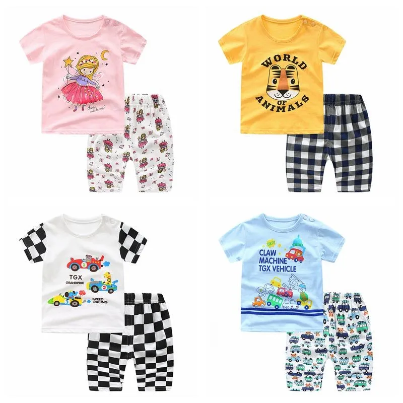 Summer New Children's Clothes Sets Baby Boys Girls Tops + Cropped Trousres Suit Toddler Kids Short Sleeve Tshirt Two-piece Set | Детская