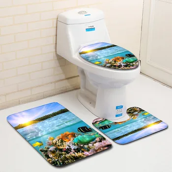 

3PCs Bathroom Mat Set Embossing Flannel Floor Rugs Cushion Toilet Seat Cover Bathroom Mat WC Accessories For Home Decoration