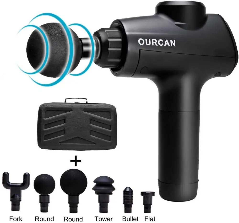 

Portable Deep Tissue Percussion Massage Gun Powerful HandHeld Rechargeable Full Body Muscle Massager 6 Heads 3 / 20 Speed