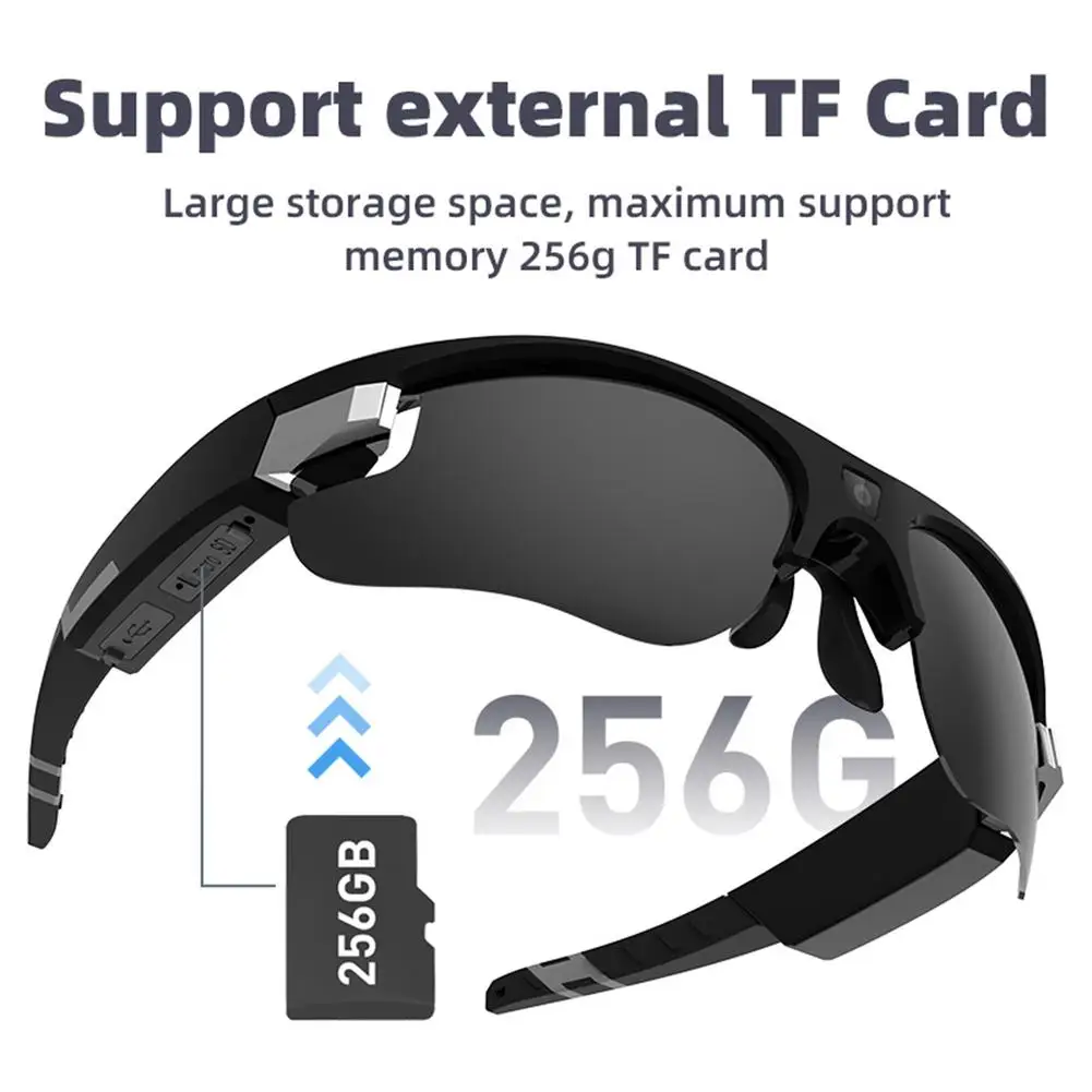 Gafas de sol deportivas inteligentes, lentes de conducción ligeros, HD, 1080P, grabadora de Audio y vídeo, compatible con tarjeta TF de 256G, cámara DVR DV - Imagen 3