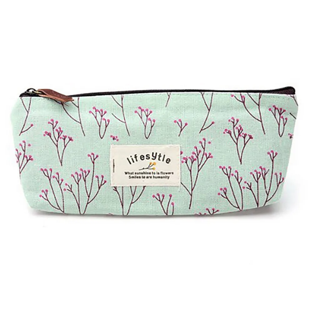 Канцелярский пенал для карандашей холст с принтом косметичка макияжа на молнии