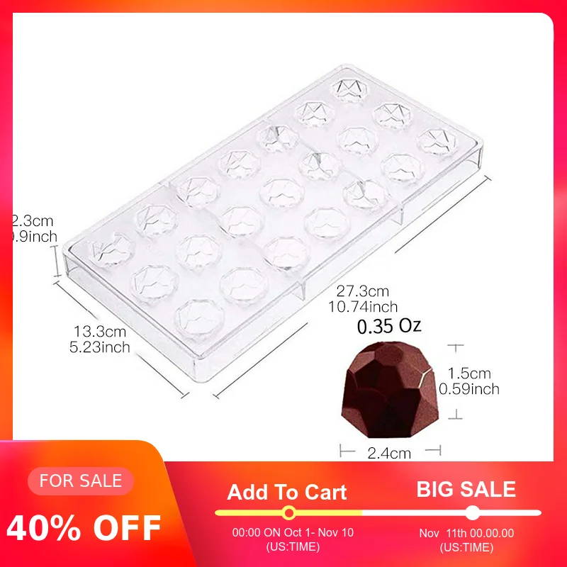 

21-Cavity Diamond 3D Transparent Material Hard Plastic Polycarbonate PC Chocolate Mold Mould Ice Tray Mould
