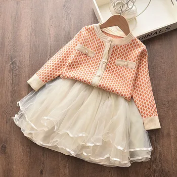 

Winter children's set 2020 small fragrance fashion sweater girls clothes wool plaid shirt skirt autumn baby clothes suit