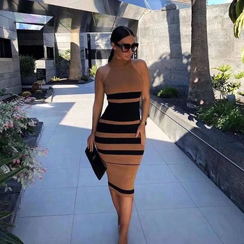 

Deer Lady 2019 New Summer Bandage Party Dress Women knee Length Bandage Bodycon Dress Sexy Celebrity Evening Club Dress