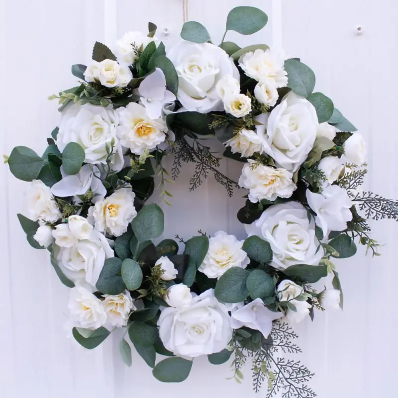 

Wedding Party Home Decoration Artificial Rose Flower Wreath Round Garland Ring Warm Romantic Party Decoration
