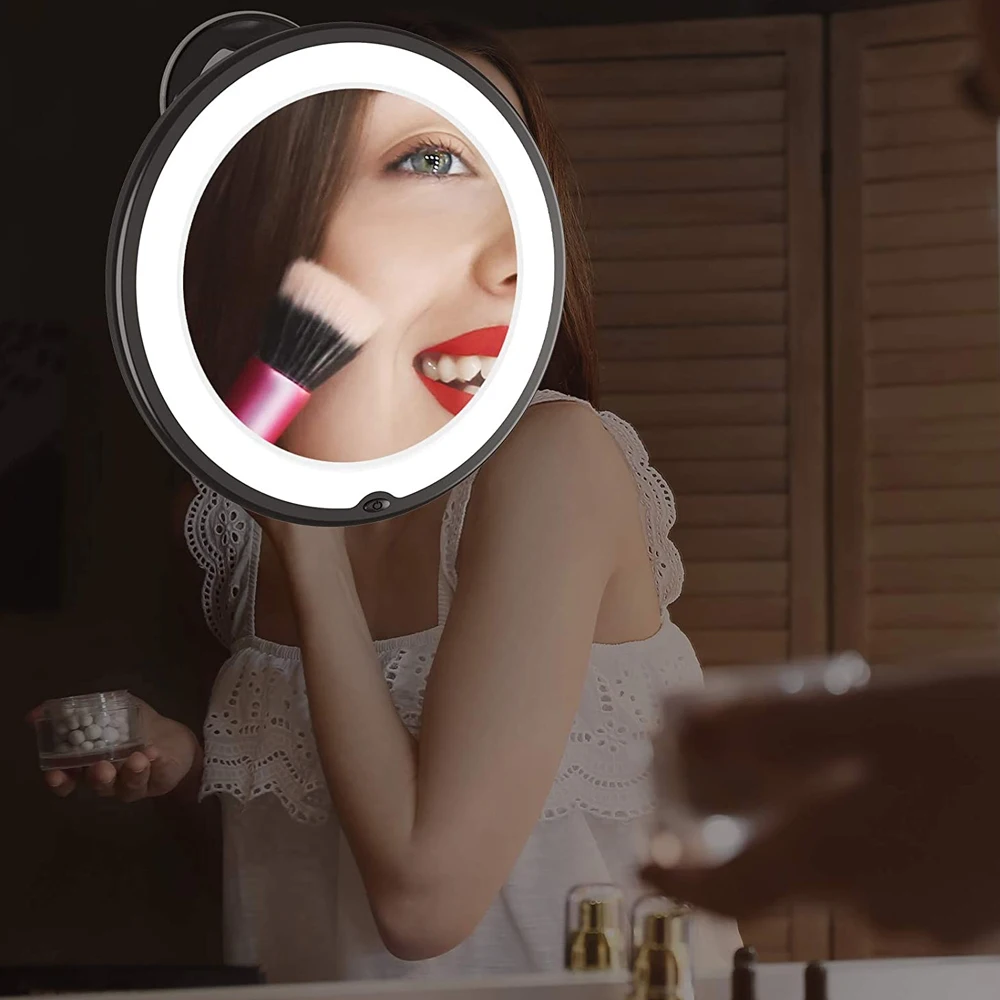 10X Magnifying Makeup Mirror With Led Light 360 Degree Rotating Cosmetic Vanity Makeup Mirror Suction Cup Bathroom Shower