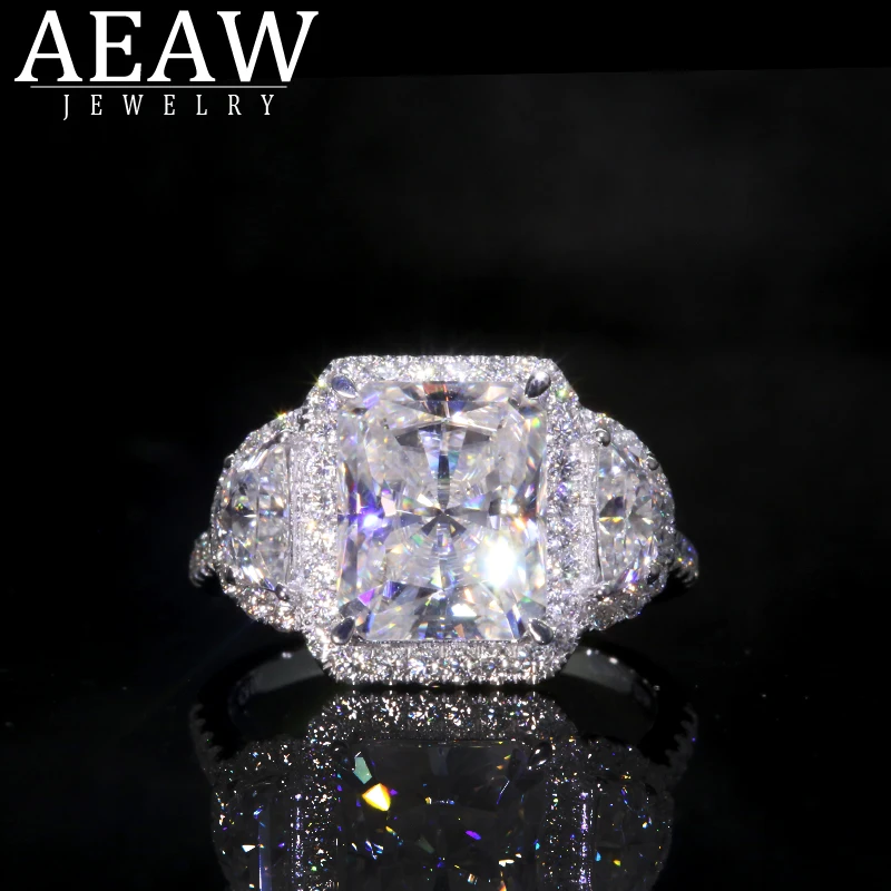 Обручальное кольцо AEAW Randiant Moissanite белое обручальное 6CTW с бриллиантами Lab 18k золото