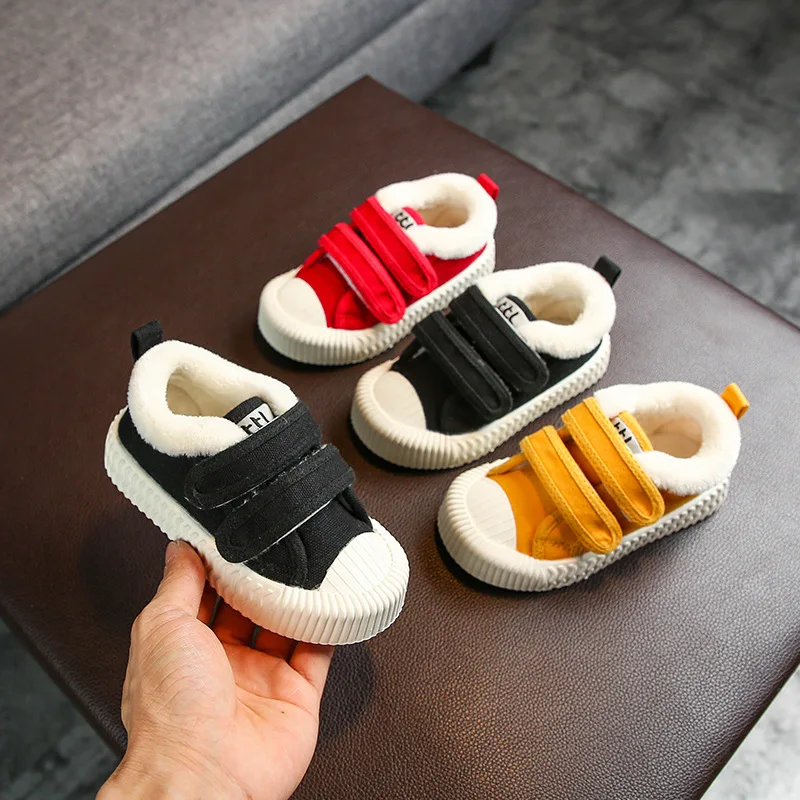 Winter Infant Toddler Plush Canvas Boots Kids Cotton Shoes Baby Girls Boys Snow Boots Warm Outdoor Non-slip Child Boots