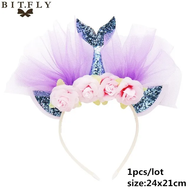 Mermaid hair band E Вечерние одноразовые украшения в виде единорога, набор столовых приборов, ободок для волос в виде русалки, обертка для торта, для детского дня рождения, свадьбы - Цвет: Mermaid hair band E