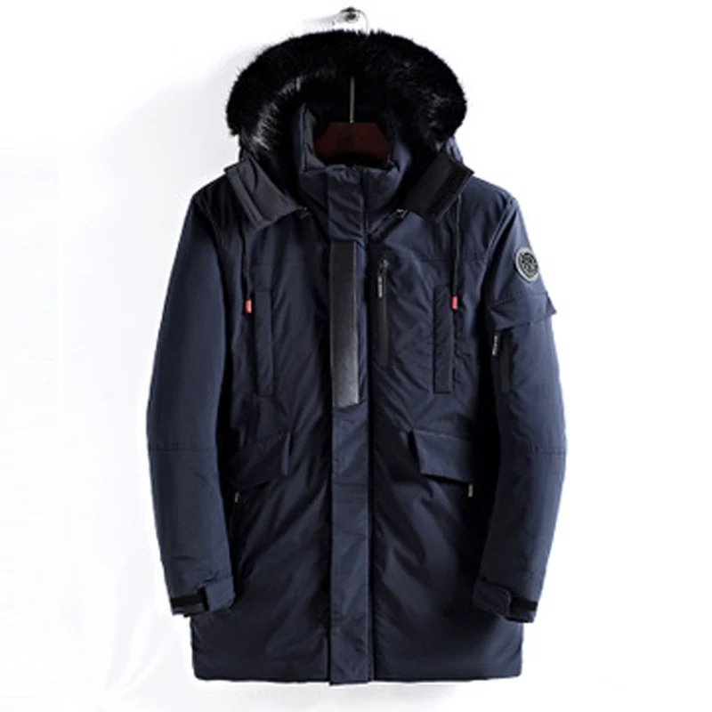 Тёмно-синий Winter Jacket Men Long Fur Collar Hooded Parka Thick Warm Army Military Tactical Windproof Outerwear Clothes - Цвет: Тёмно-синий