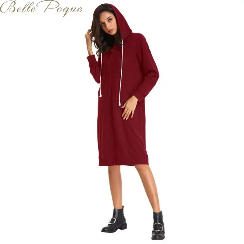 Belle Poque, осенняя Новинка, повседневные куртки с капюшоном на молнии, свободный свитер с длинным рукавом для женщин, женская верхняя одежда