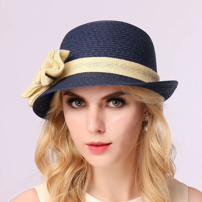 New Arrival Ladies Summer Straw Hat  Foldable Sunscreen Women's Sun Hat Bow Flower Travel Sun Cap Girls Raffia Hat  B-7708