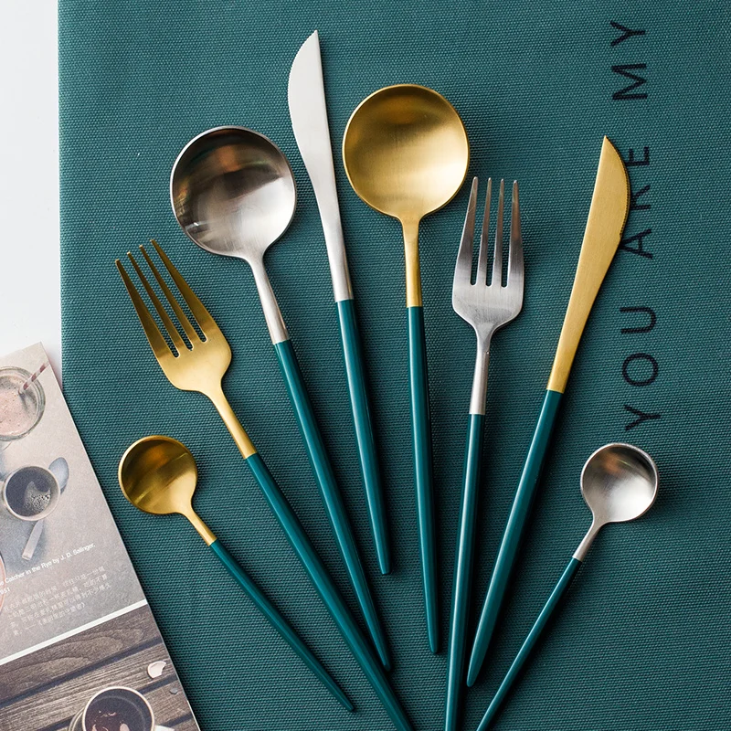 4 Pcs Matte Stainless Steel 18/10 Cutlery Tableware Dinner Steak Knife Spoon Fork Flatware Set Dishwasher Safe cutlery set western style cutlery set stainless steel cutlery set