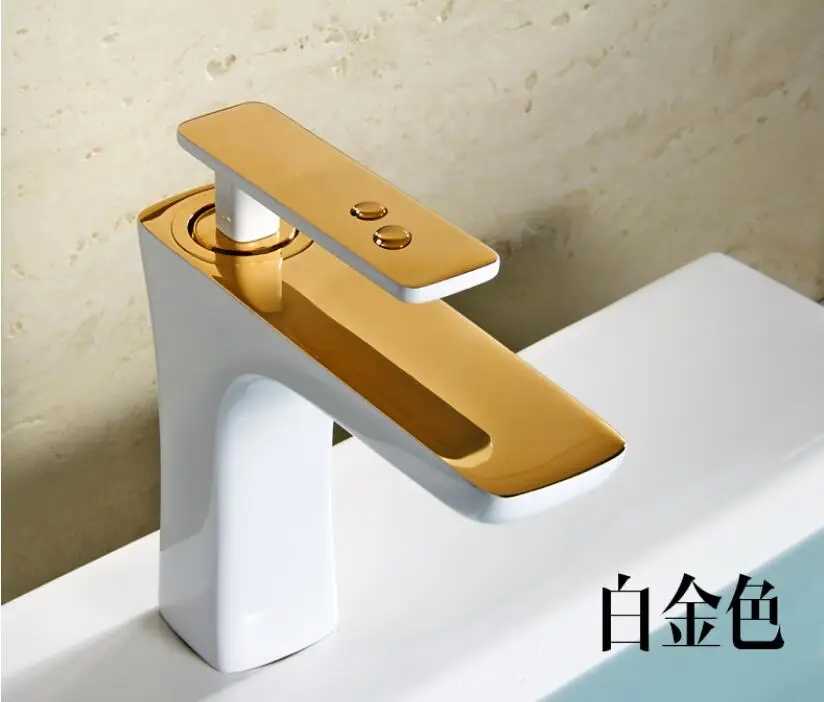 Vidric Basin Faucet Brushed Gold Basin Mixer Brass Crane Bathroom Faucets Hot and Cold Water Mixer Tap Contemporary Mixer Tap to - Цвет: gold white short