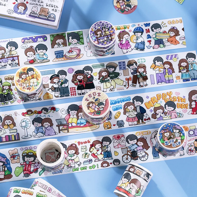 

5cm wide Cute Couple girl travel diary Masking Washi Tape Decorative Adhesive Tape Decora Diy Scrapbooking Sticker Label