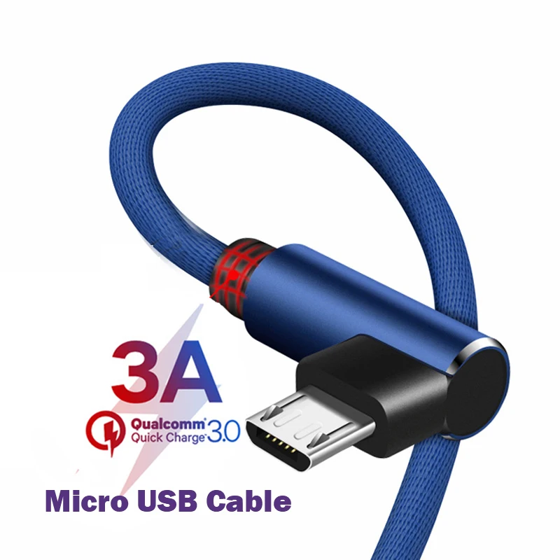 Micro USB кабель 90 градусов 3A быстрое зарядное устройство для samsung S6 huawei Xiaomi Redmi Android телефон Microusb шнур для зарядки данных USB кабель