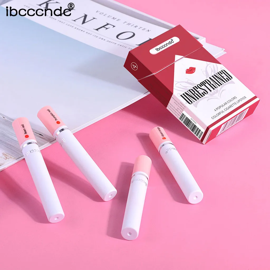 IBCCCNDC Matte Cigarette Lipstick Pack Set 4 Colors Lip Stick Long Lasting Waterproof Matt Lip Stick Tube Nude Red Lips Makeup