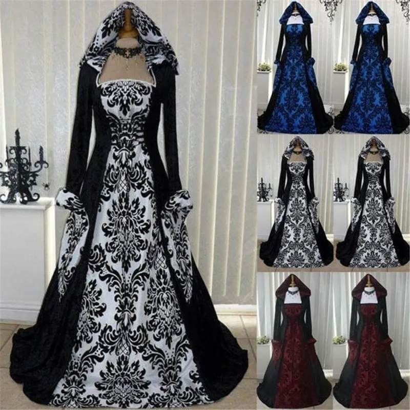 

xxxxxl xxxl Vintage Style Gothic Dress Floor Length Women Gothic Maxi Dress Halloween Cosplay Dresses Retro Long Medieval Dress