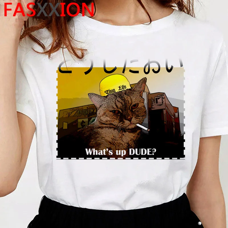 1596 Женская футболка с котом, новинка, забавная футболка kawaii ulzzang, корейский стиль, Женский Готический Графический Повседневный Топ, футболка, эстетическая футболка для женщин - Цвет: 1596