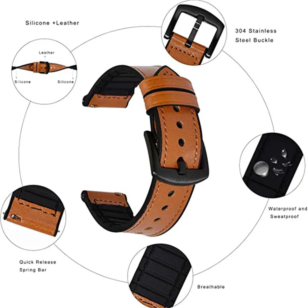 Strap Amazfit Stratos 42mm Leather Silicone Strap For Huami