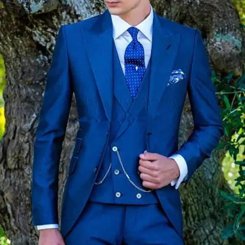 202024Royal Blue Slim Fit 3 Pieces Men Suits for Wedding Groom Tuxedo Custom Prom Blazer Terno Masculin(Jakcet+Pant+Vest)