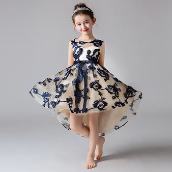 

2020 New Evening Wedding Gown Tutu Princess Lace Long Sleeve Dress Flower Girls Children Clothing Kids Party for Girl Clothes