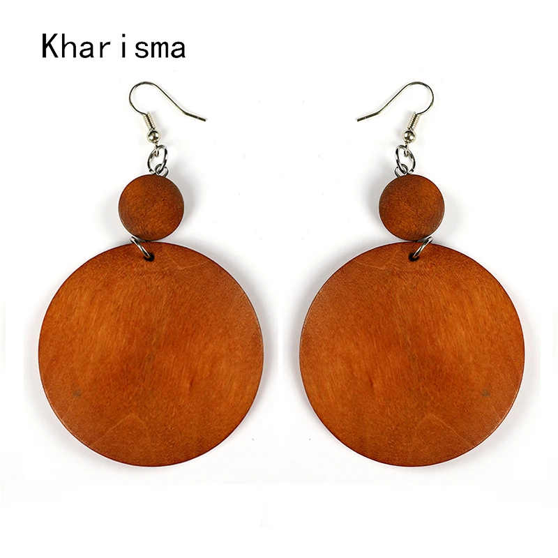 KHARISMA Для женщин Личность круглые деревянные Pom серьги с большими подвесками 2019
