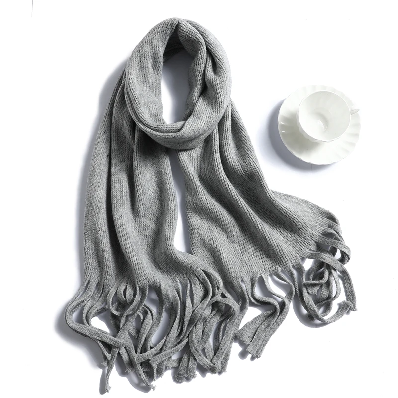 light gray Winter Scarf for Women Fashion Solid Cashmere Scarves Neck Warm Soft Long Size knitted Men's Scarfs Female Foulard Shawls - Цвет: light gray