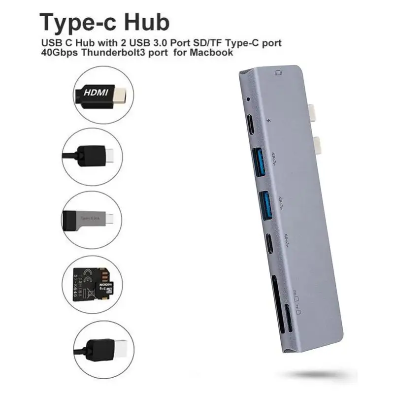 7 в 1 USB 3,1 type-C концентратор адаптер USB C концентратор Hdmi 4K ридер с Pro C TF USB Thunderbolt 3 концентратор PD SD Air для Mabook слот Y7S7