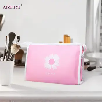 

PU Leather Cosmetic Bag Classic Texture Delicate Creative Design Women Daisy Flower Make Up Pouch Wash Toiletry Organizer