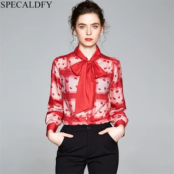 

Spring Summer Long Sleve Elegant Shirt Women Bow Neck Print Designer Runway Tops Ladies Office Shirts Blusa Mujer 2020