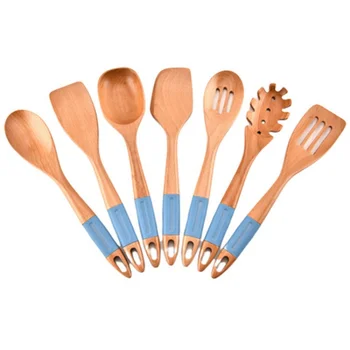 

Store 7PCSilicone Wood Turner Soup Spoon Spatula Brush Scraper Pasta Server Egg Beater Kitchen Cooking Tools Kitchenware