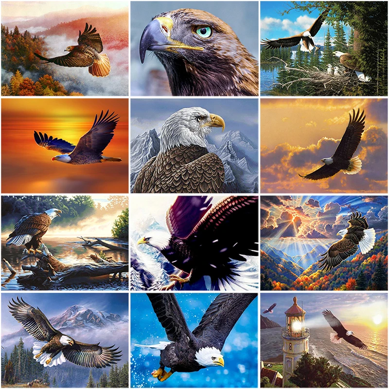 

DIY 5D Diamond Painting Eagle Animal Mosaic Cross Stitch Kits Diamond Embroidery Full Round Drill Rhinestone Art Wall Sticker