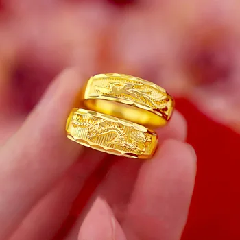 

18k Yellow Gold Dragon and Phoenix Ring For Lover Couple Fine Jewelry Wedding Engagement Open Adjustable Rings Birthday Gift