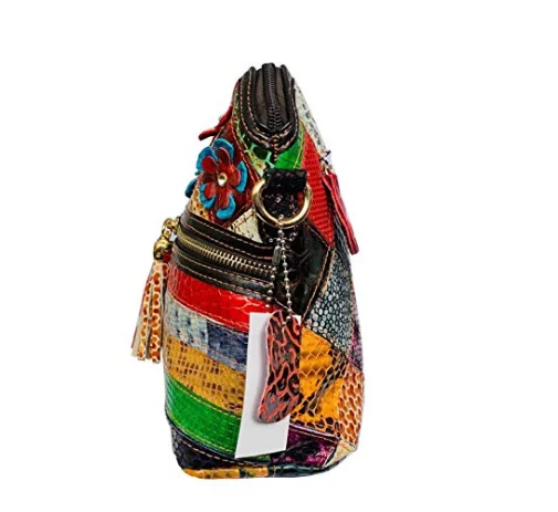 Women Multicolor tassel handbag Small Bag Genuine Leather Colorful Floral Shoulder Bag Cross body Mini Shopping Bag