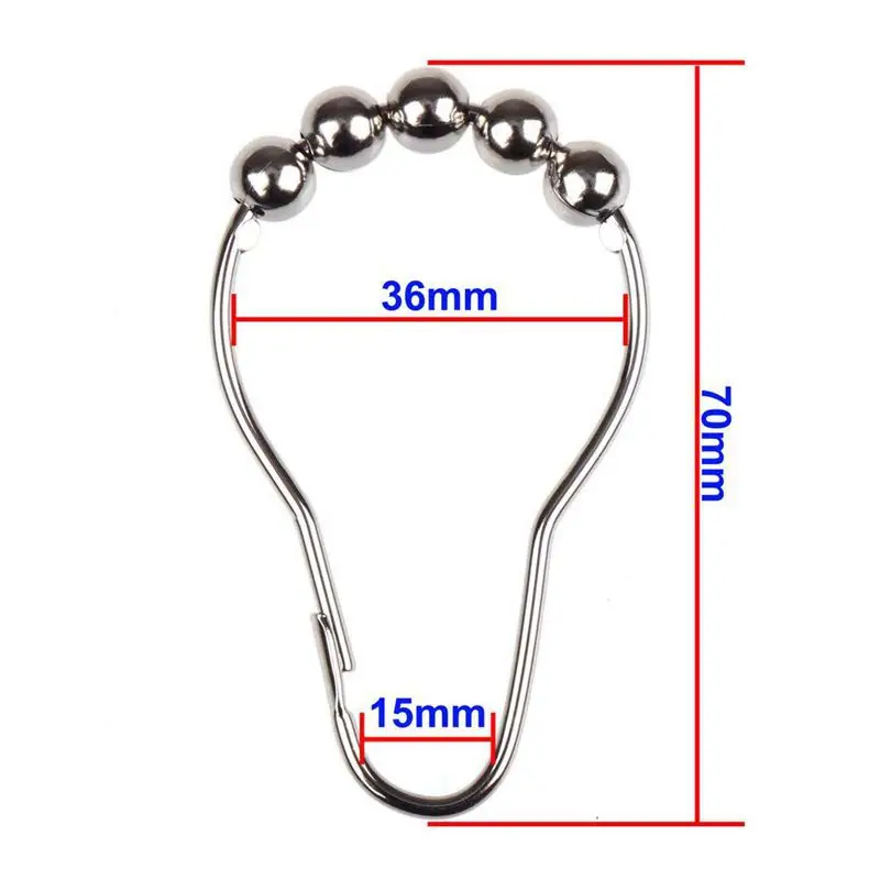 HHO-14 шт. х крючки для занавесок для душа кольца роликовые шарики Хром Нержавеющая сталь без ржавчины серебряный цвет