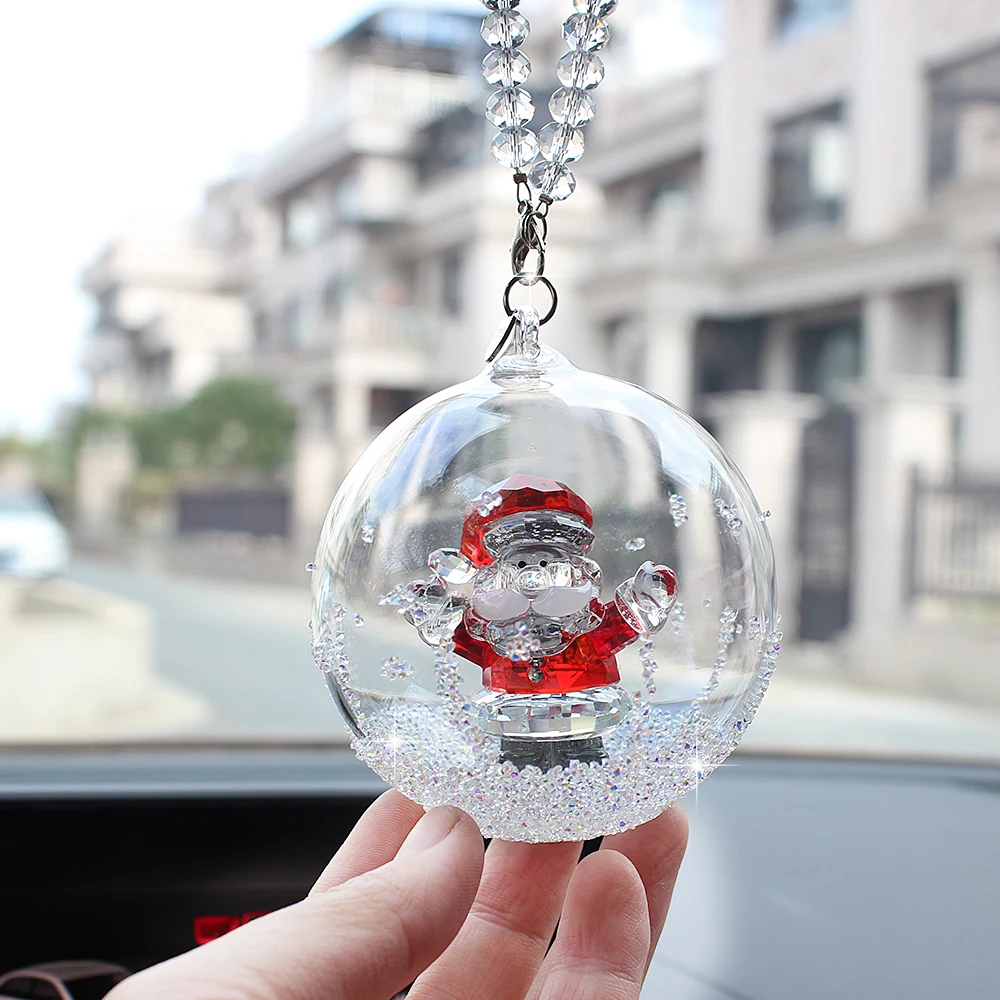 Multi Crystal Ball Car Fashion Pendant Interior Rhinestone Bling Rear View  Mirror Ornament Hanging Dangle Charm Christmas Gift