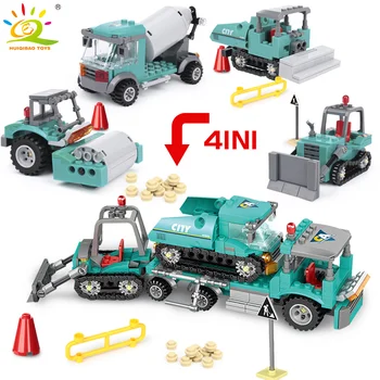 

TOYS 462pcs 4in1 Construction Excavator Tow City Mixer Bulldozers Truck Building Blocks Bricks for Children