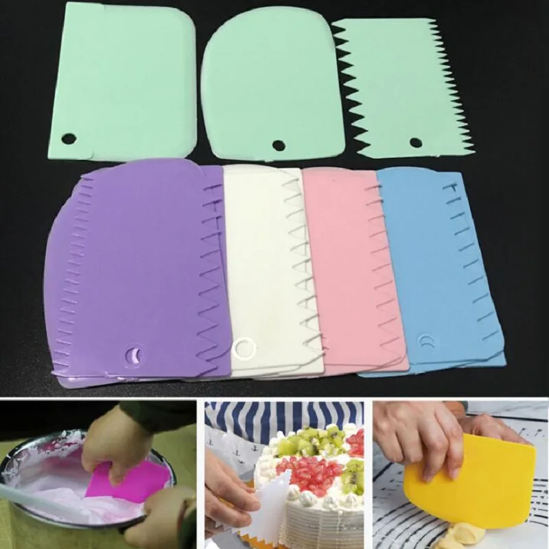  3pcs/set Plastic Cake Scraper Dough Cake Fondant Scraper Cake Decorating Baking Tool Pastry Spatula