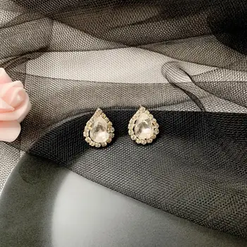 

S925 Needles Full of Crystals Micro Pave Water Droplet Earrings Fashion Baroque Short Earrings Online Celebrity Hipster Versatil