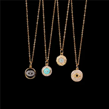 

EYIKA Turkish Blue Eye pendant necklace with Stainless steel gold link chain Enamel&Zircon Colar Trendy women Jewelry for party