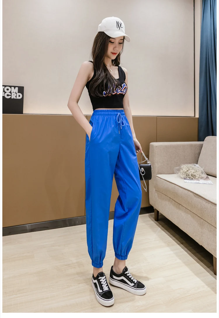 Jielur Trousers Women Solid Color Elastic Waist Candy Color Autumn Pants New Chic Sweatpants Pantalon Femme Roupas Slim Pants