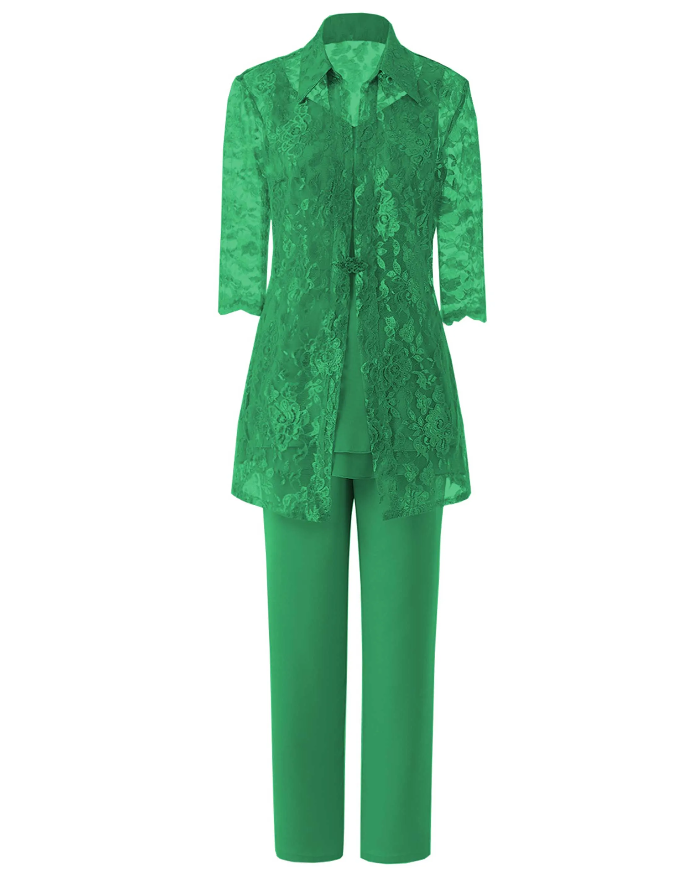 Green SOLOVEDRESS/комплект из 3 предметов, платье для матери невесты, штаны, костюм с кружевной иллюзионной курткой, наряд для Свадебный вечерний для жениха, SL-M21 - Цвет: Green