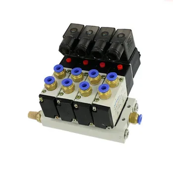 

4V210-08 1/4" DC 12V/24V AC110V/220V Quadruple Solenoid Valve Mufflers Quick Fittings Base Set