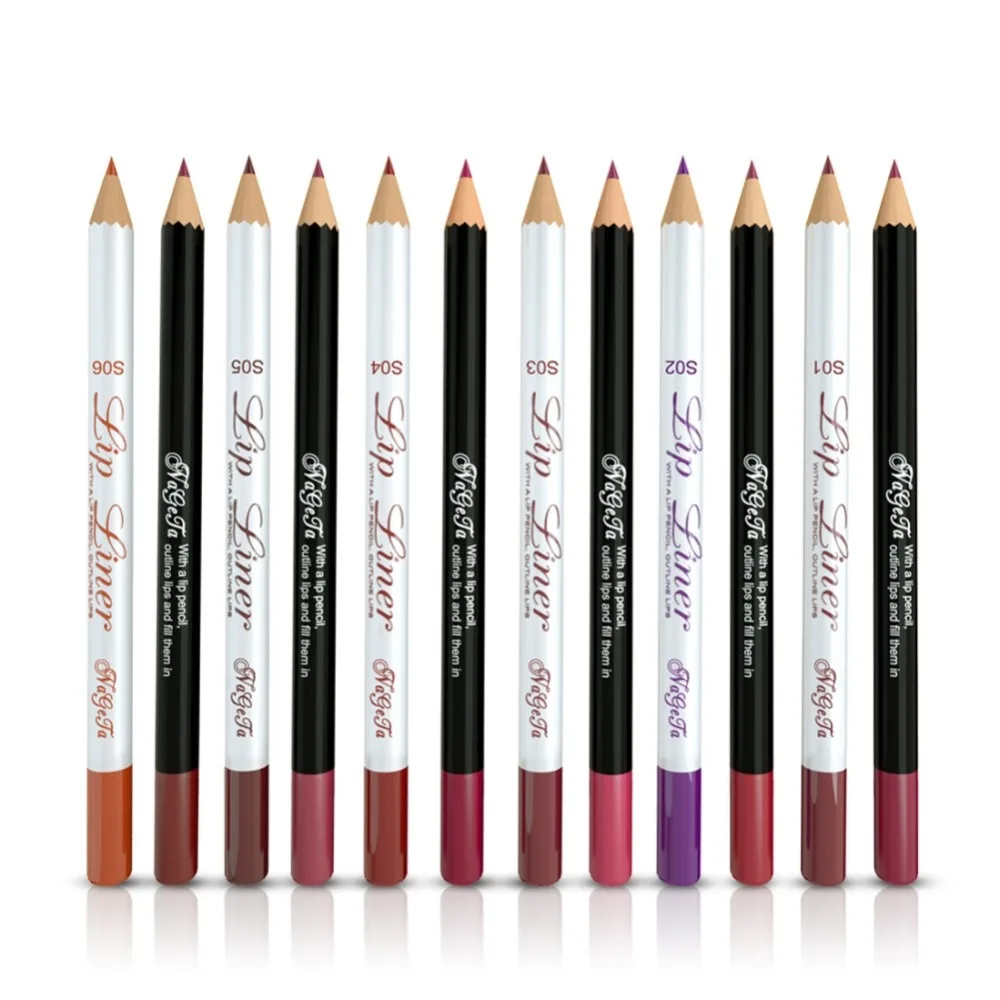 12 Colors Matte Lip Liner Long-lasting Waterproof Non-stick Cup Easy To Color Lipliner Pencil