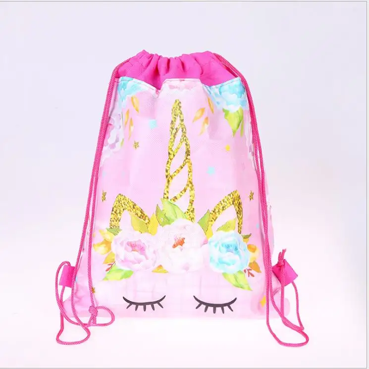 as pictures Модный шнурок сумка 3D печать единорог Drawstring Рюкзак Женский Повседневный ранец Девочки Drawstring сумки kids12 шт/партия - Цвет: as pictures